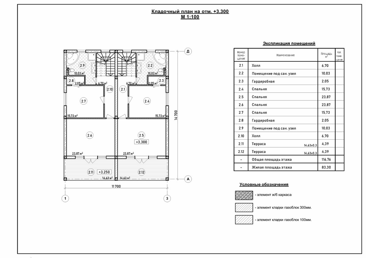 Проекты двухэтажных домов из газобетона - Симферополь, ИНстрой.  Проектирование 2-этажного дома на две семьи 180 м кв, Крым