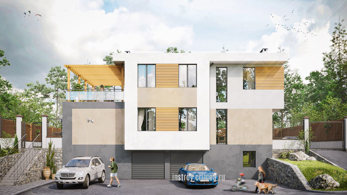 Проект трехэтажного жилого дома 8 на 16 в стиле Хай-тек для строительства в г. Симферополь.