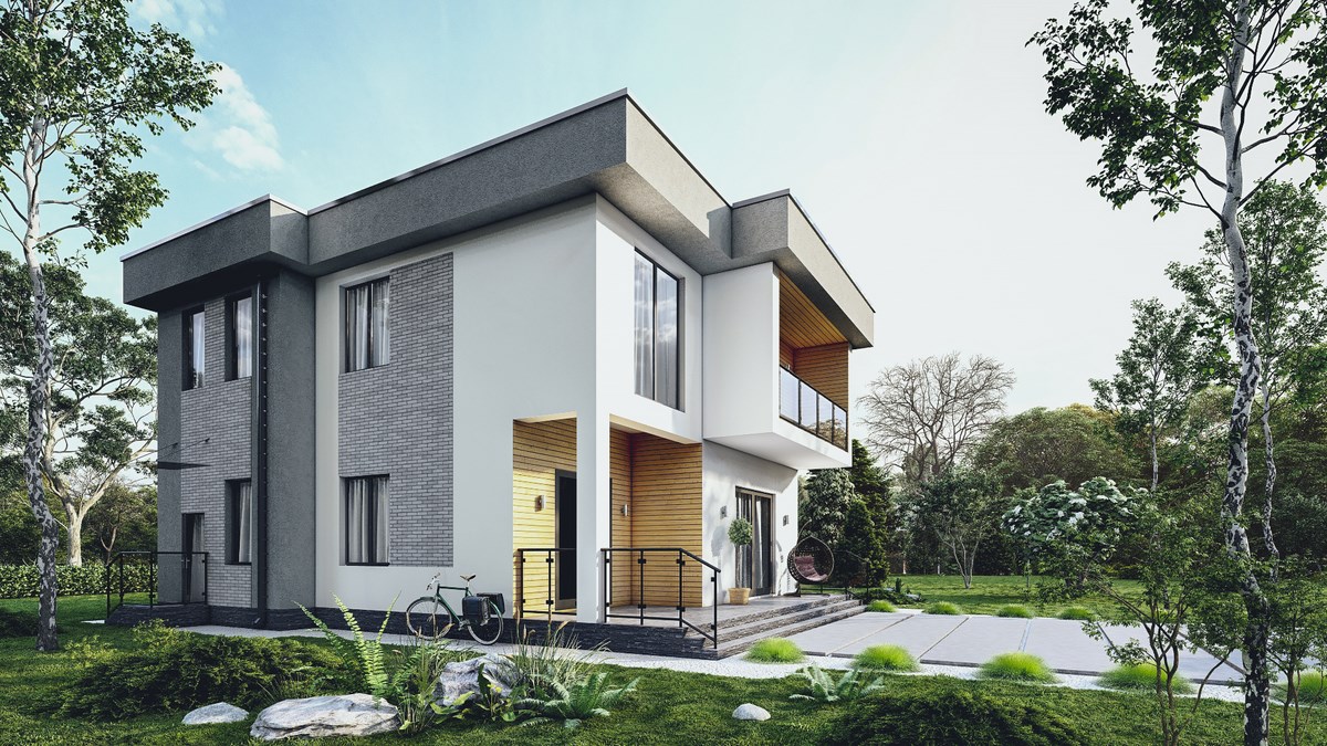 Проект двухэтажного жилого дома 11 на 12 в стиле Хай-тек для строительства в Симферополе.