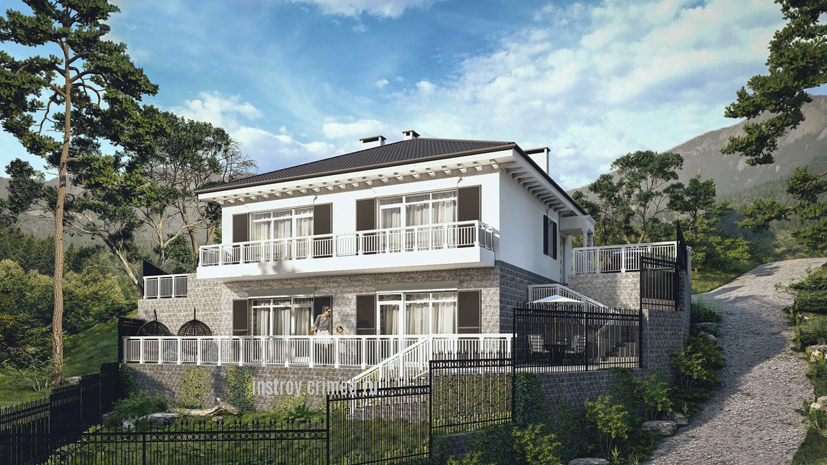 Проект двухэтажного жилого дома 11 на 11 в современном стиле для строительства г. Алушта.