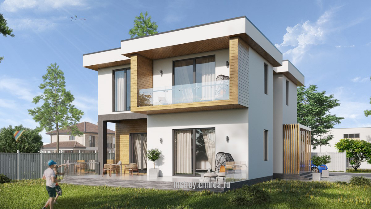 Проект двухэтажного жилого дома 11 на 12 в стиле минимализм для строительства в Симферополе.