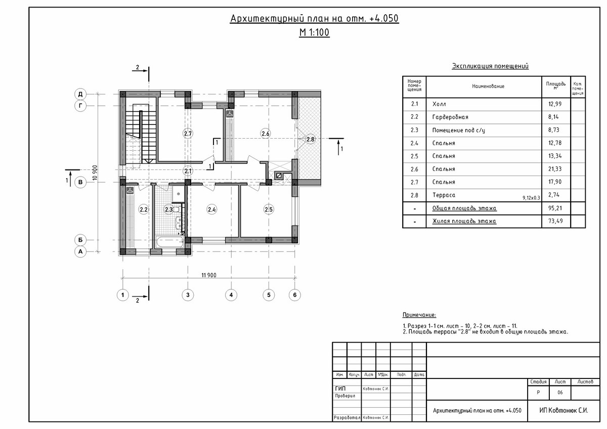 План второго этажа двухэтажного дом из ракушки в современном стиле, заказать проект в Симферополе