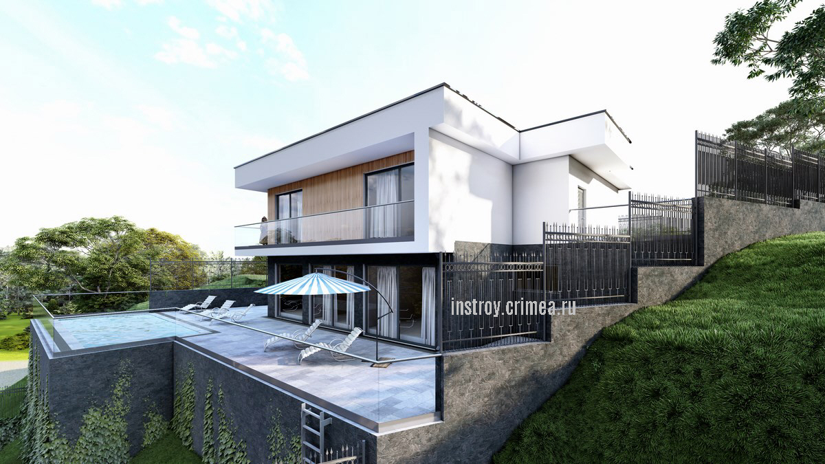 Проект двухэтажного жилого дома 11 на 13 с плоской крышей для строительства в Ялте.