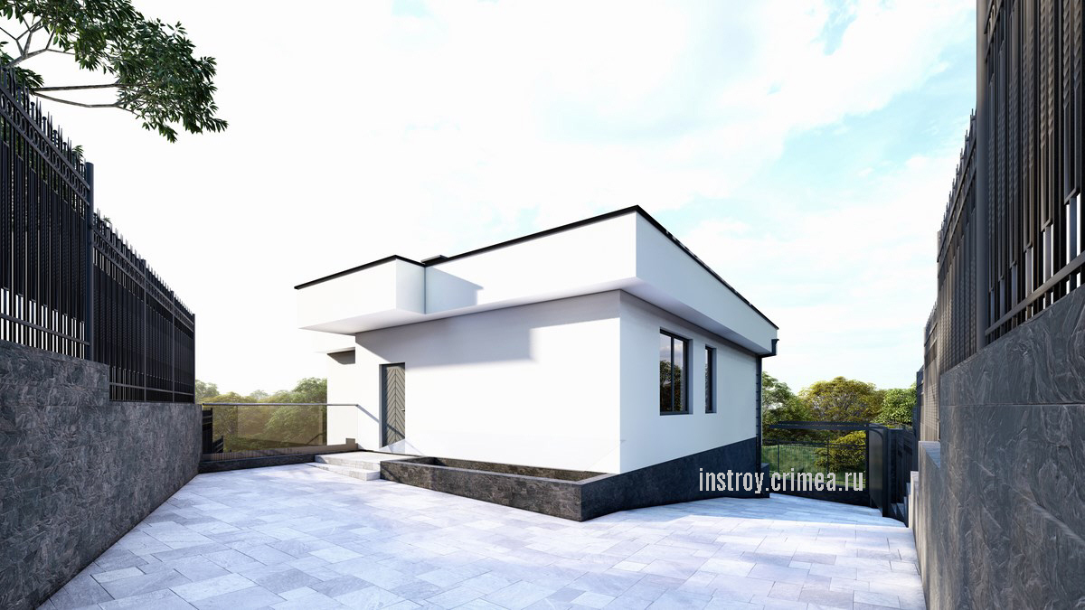 Двухэтажный жилой дом с плоской крышей в стиле минимализм для строительства в Ялте.